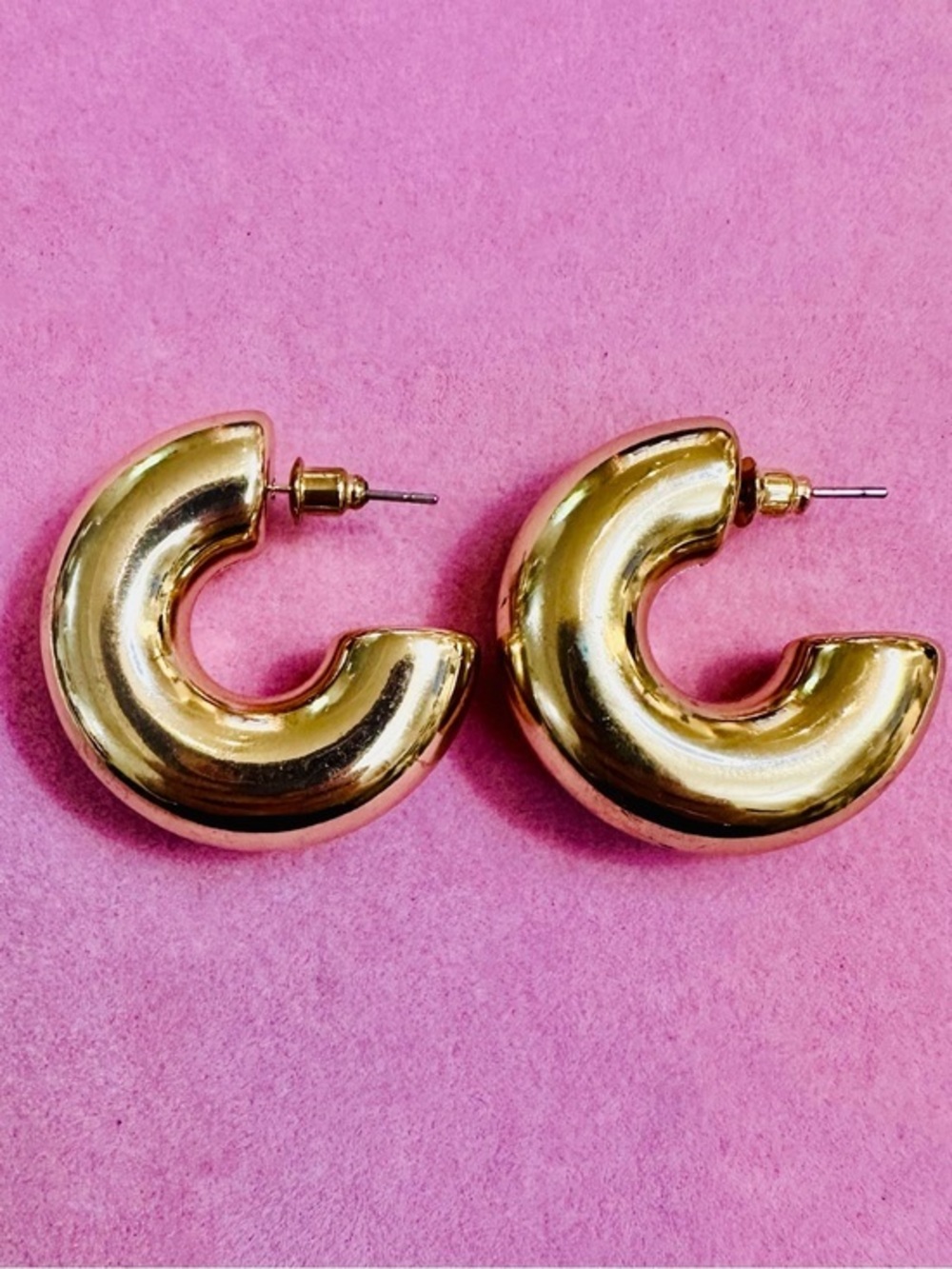 Chunky Gold Tone Dome Hoop Earrings